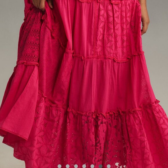 Anthropologie 1X Bhanuni by Jyoti Patchwork Lace Tiered Plus Tank Maxi Dress - Picture 6 of 10